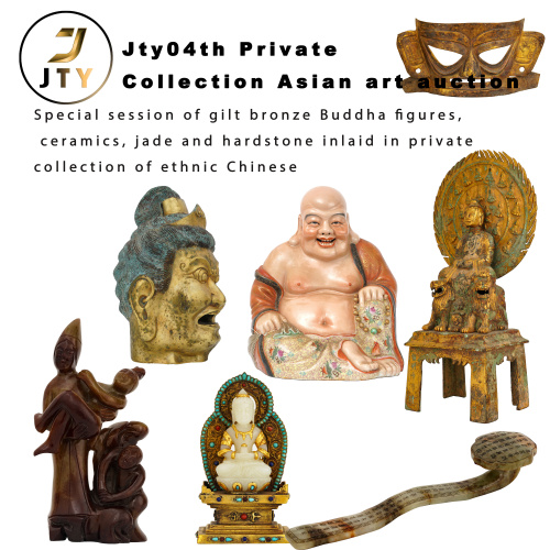 gilt bronze Buddha figures, ceramics, jade and hardstone inlaid