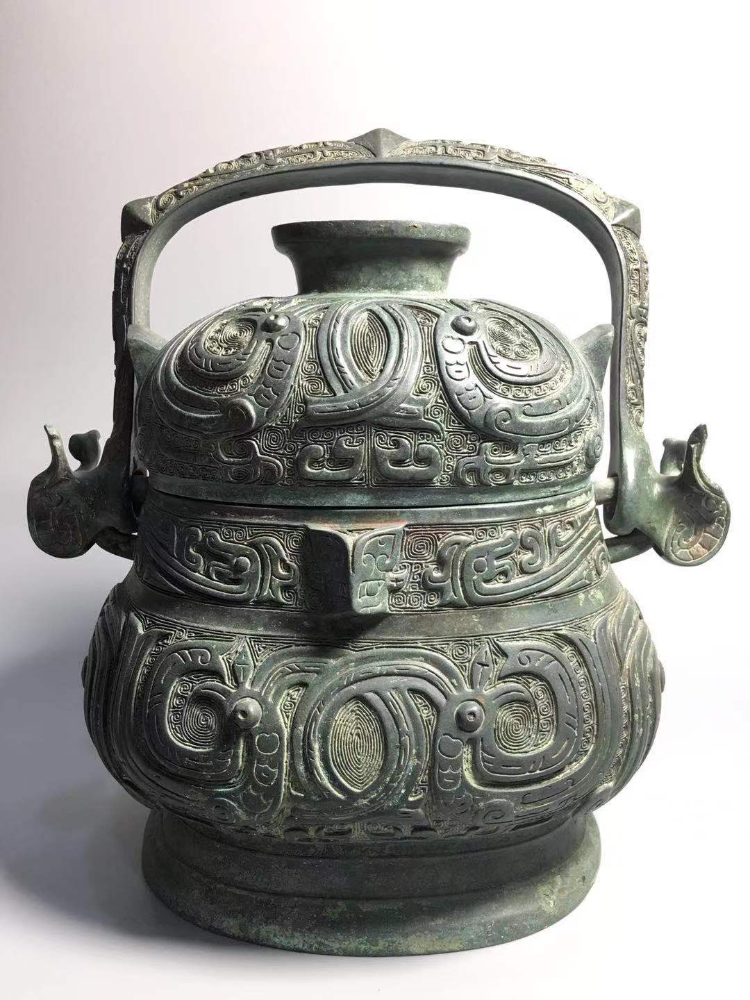 中国 古銅 神獣刻持手 鐸鈴 銅鐸 銅鐘 V R4375-